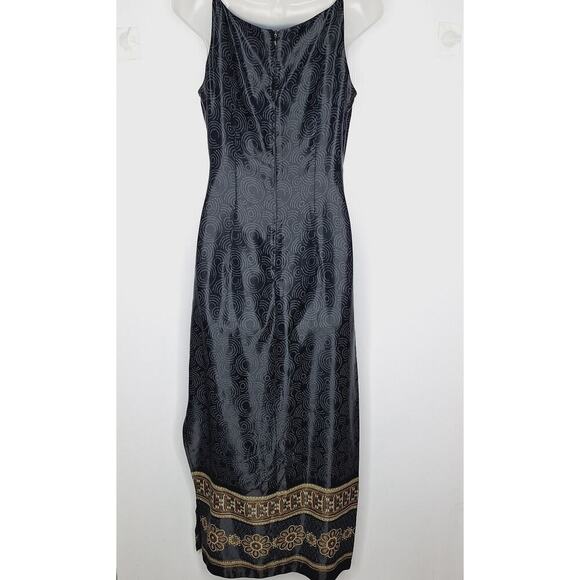 Vintage 90s Y2k All That Jazz Maxi Dress Satin Sleeveless Slit Column 7 / 8 - Picture 10 of 11